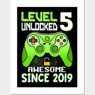 Level 5 Unlocked Awesome 2019 Video Game 5Th Birthday Boy Posters and Art